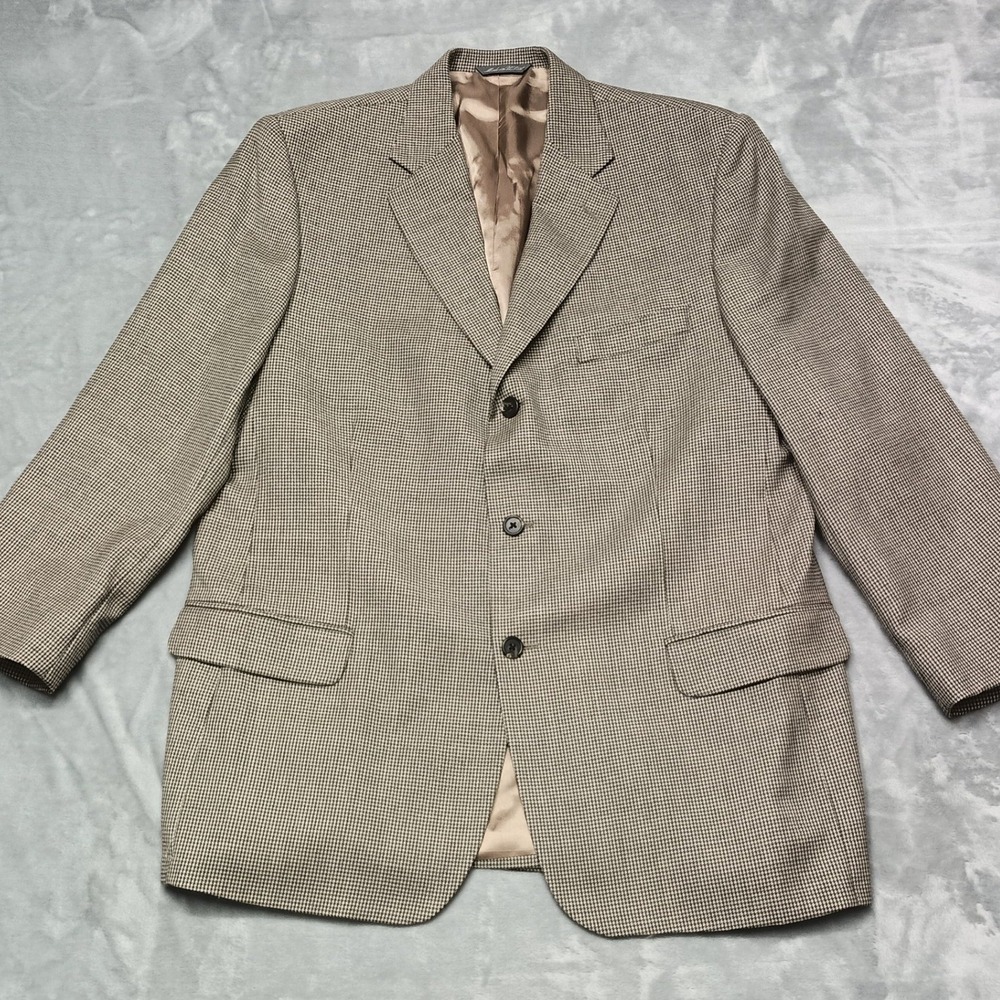 Eddie Bauer Jacket Mens 44R Brown Houndstooth Blazer Worsted Wool Made In USA